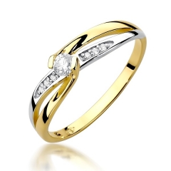 Złoty pierścionek z Brylantami 0,13ct - żółte/białe złoto pr.585